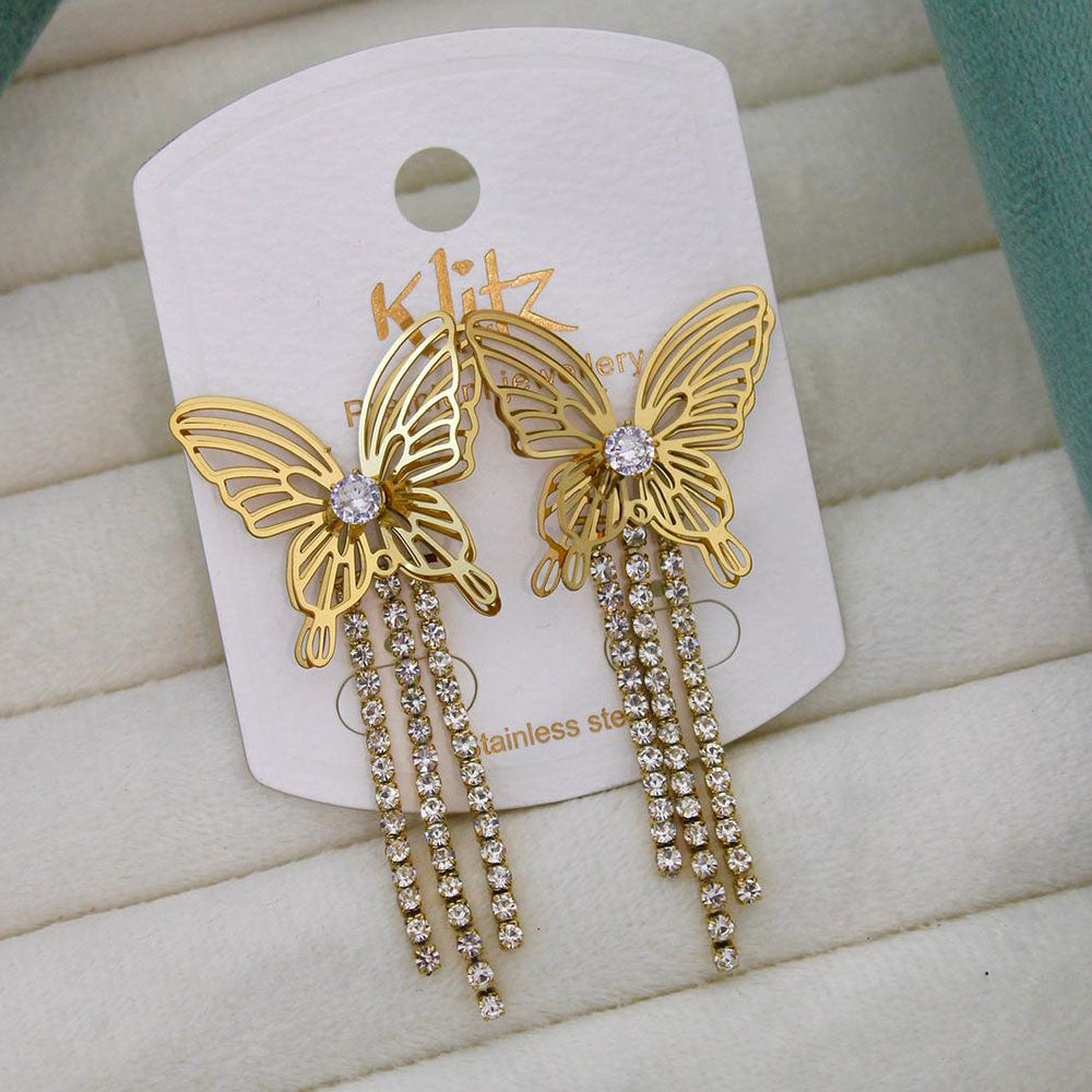 Klitz Elegant Premium Jewellery Crystal Stone Butterfly Shape Dangler Earrings
