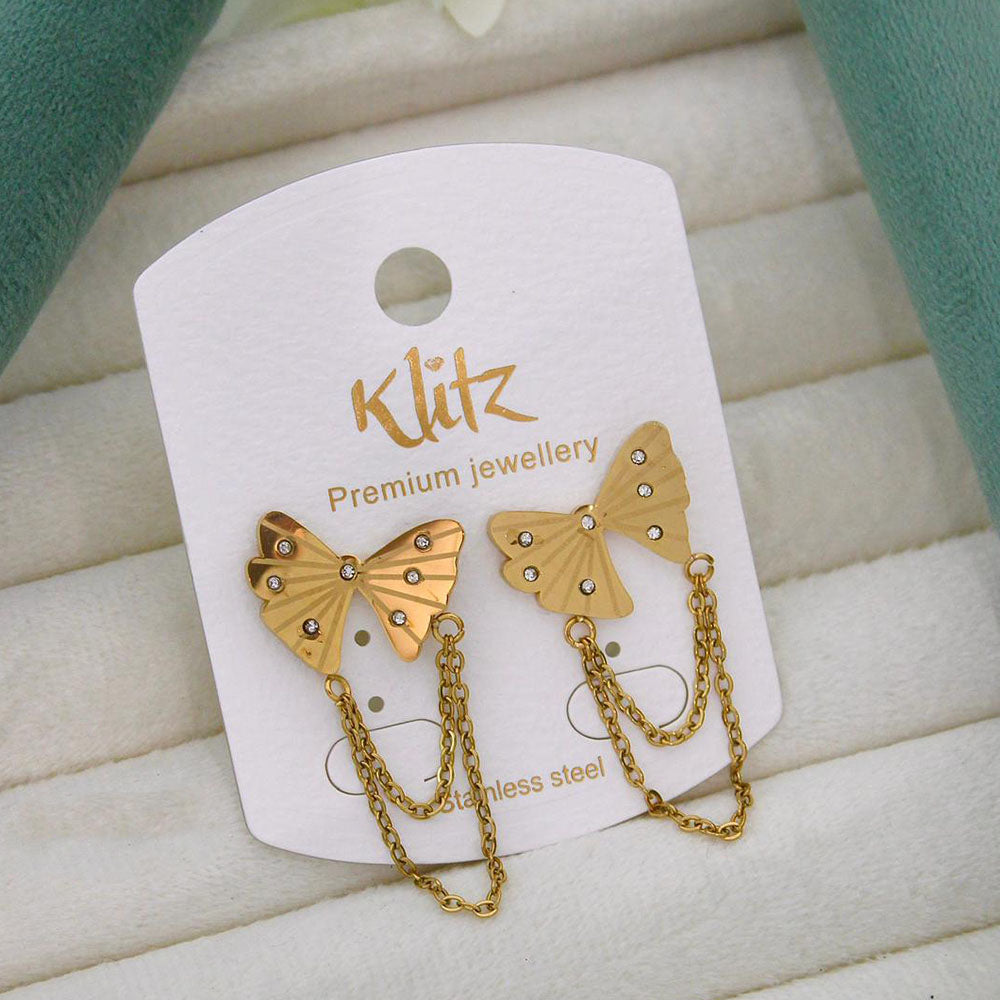 Klitz Elegant Premium Jewellery Austrian Stone Chain Butterfly Dangler Earrings