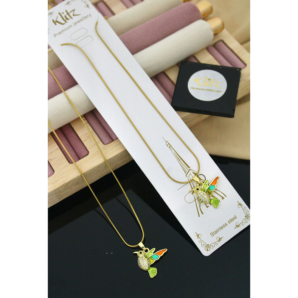 Klitz Premium Jewellery Royal Austrian Stone Meenakari Bird Design  Pack of 12 Chain Pendant