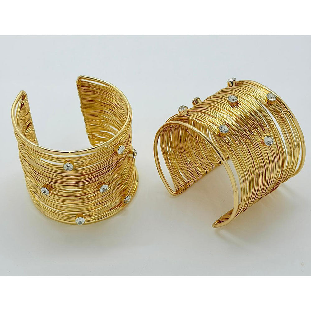 Klitz Elegant Stainless Steel Crystal Stone Multi-Wire Openable Cuff Bracelet