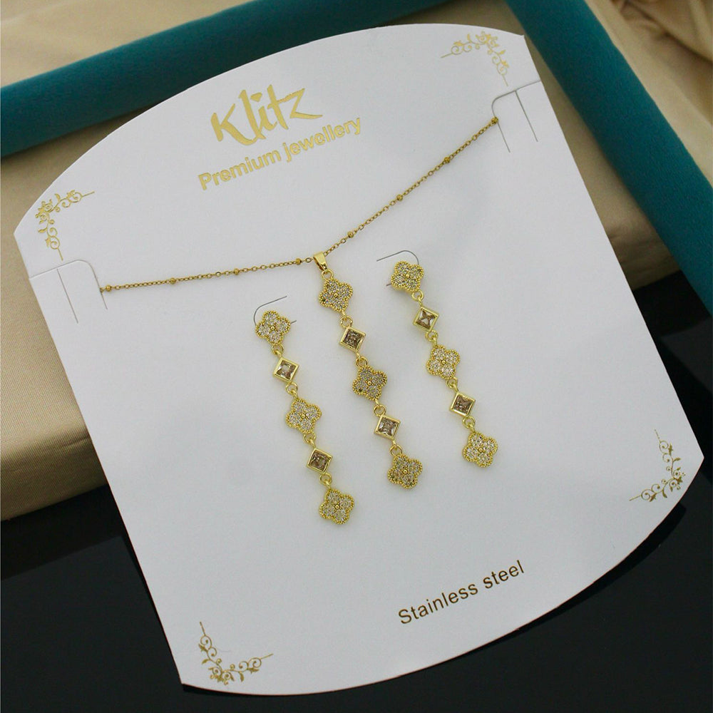 Klitz Classic Stainless Steel  Austrian Stone Chain Pendant Set (Pack of 12)