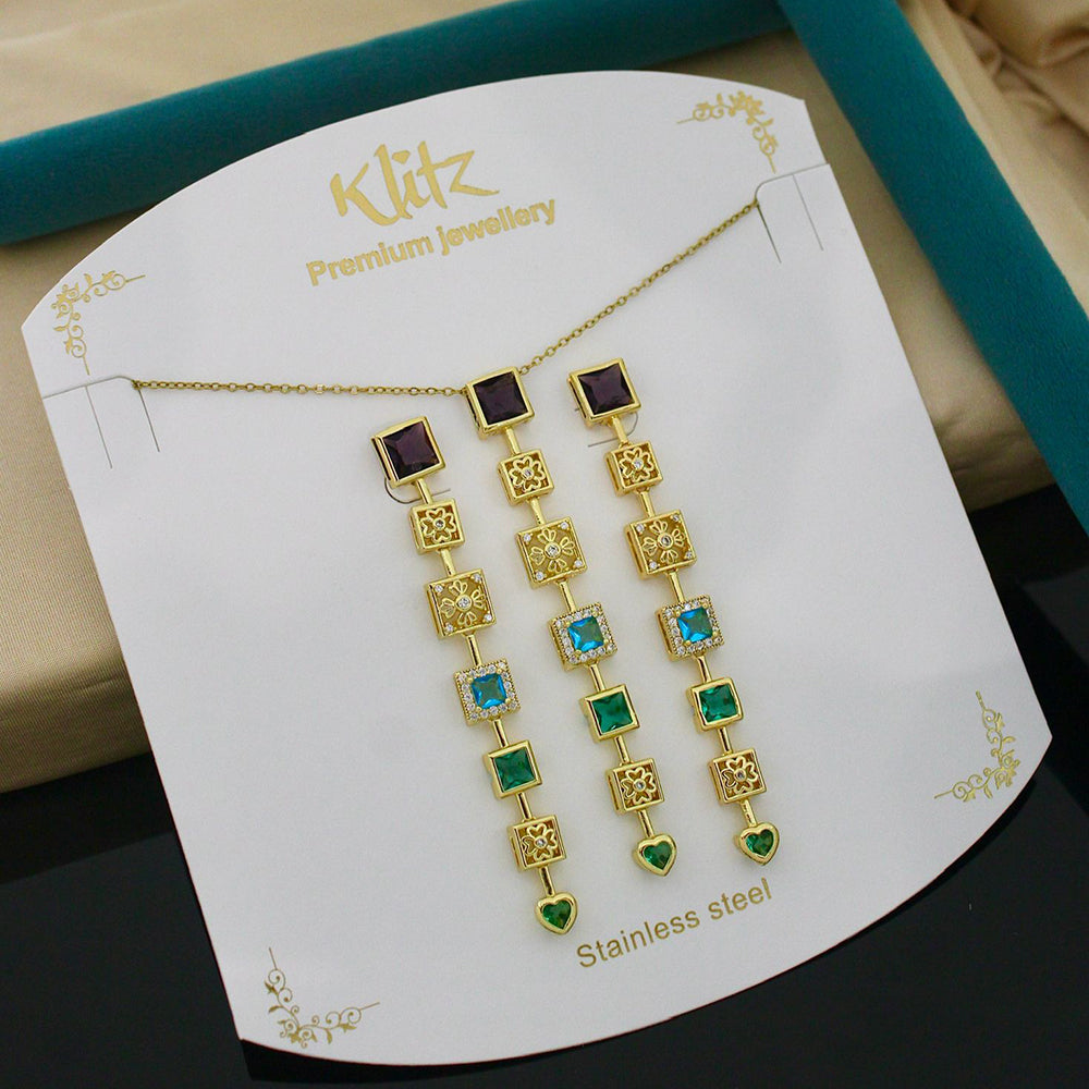 Klitz Classic Stainless Steel  Austrian Stone Chain Pendant Set (Pack of 12)