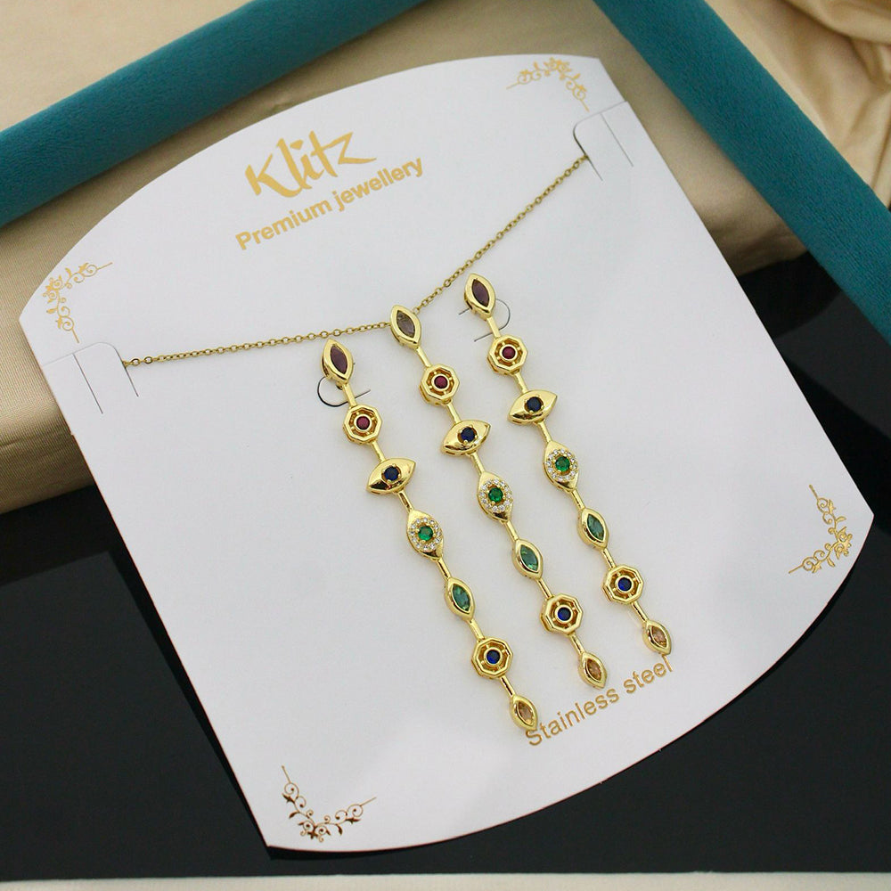 Klitz Classic Stainless Steel  Austrian Stone Chain Pendant Set (Pack of 12)