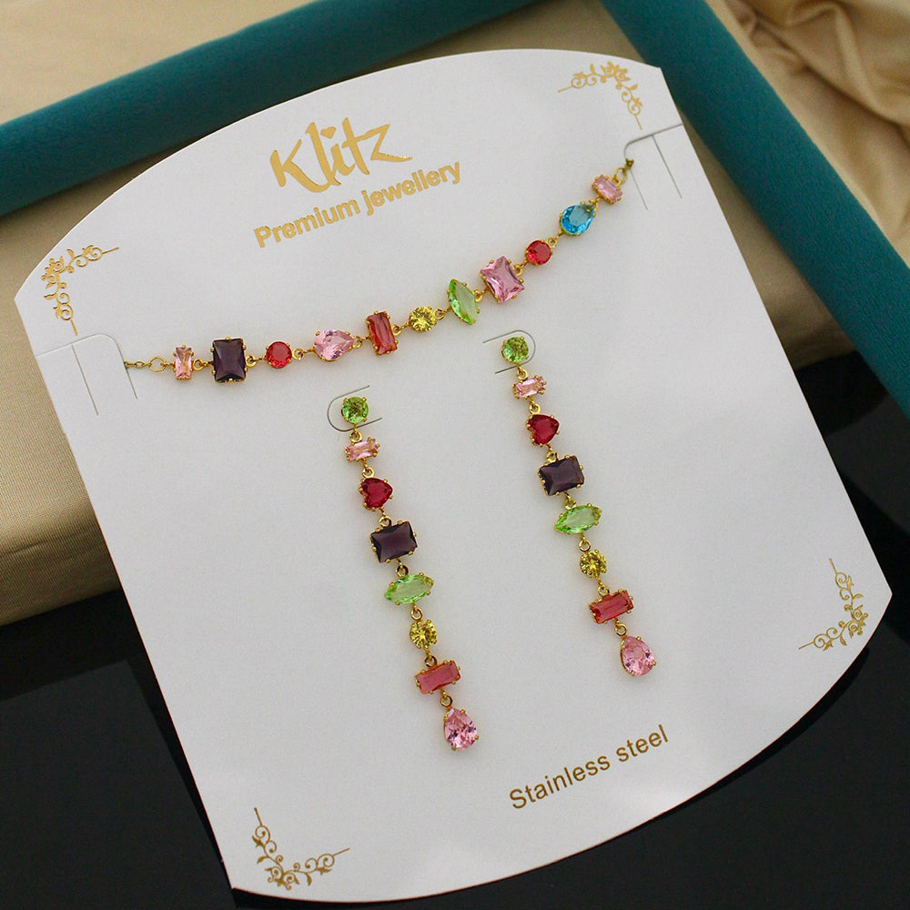 Klitz Classic Stainless Steel  Austrian Stone Chain Pendant Set (Pack of 12)