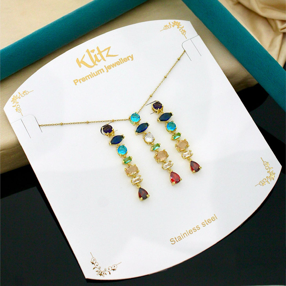 Klitz Classic Stainless Steel  Austrian Stone Chain Pendant Set (Pack of 12)