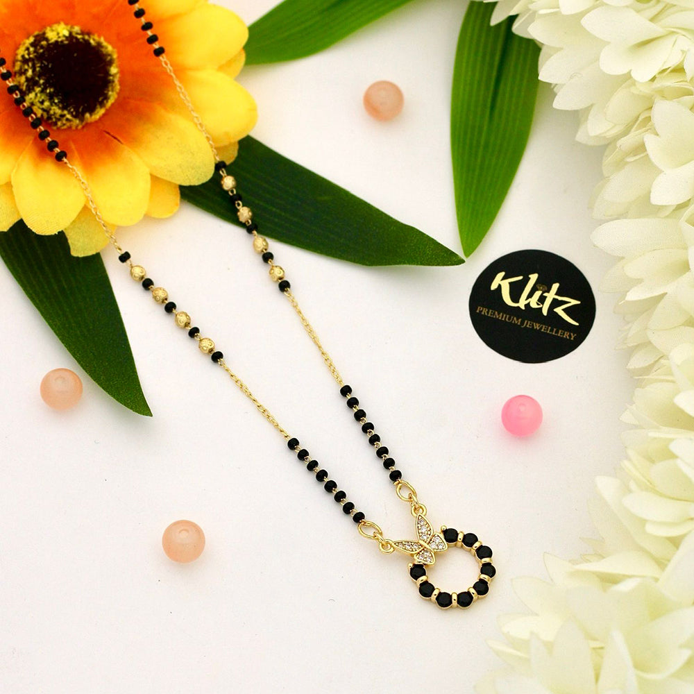 Klitz Sparkling Austrian Stone And Graceful Black Beads Mangalsutra