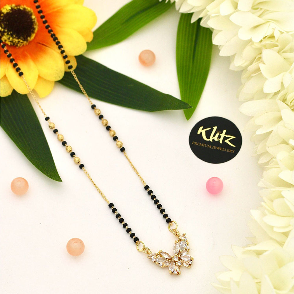 Klitz Sparkling Austrian Stone And Graceful Black Beads Mangalsutra