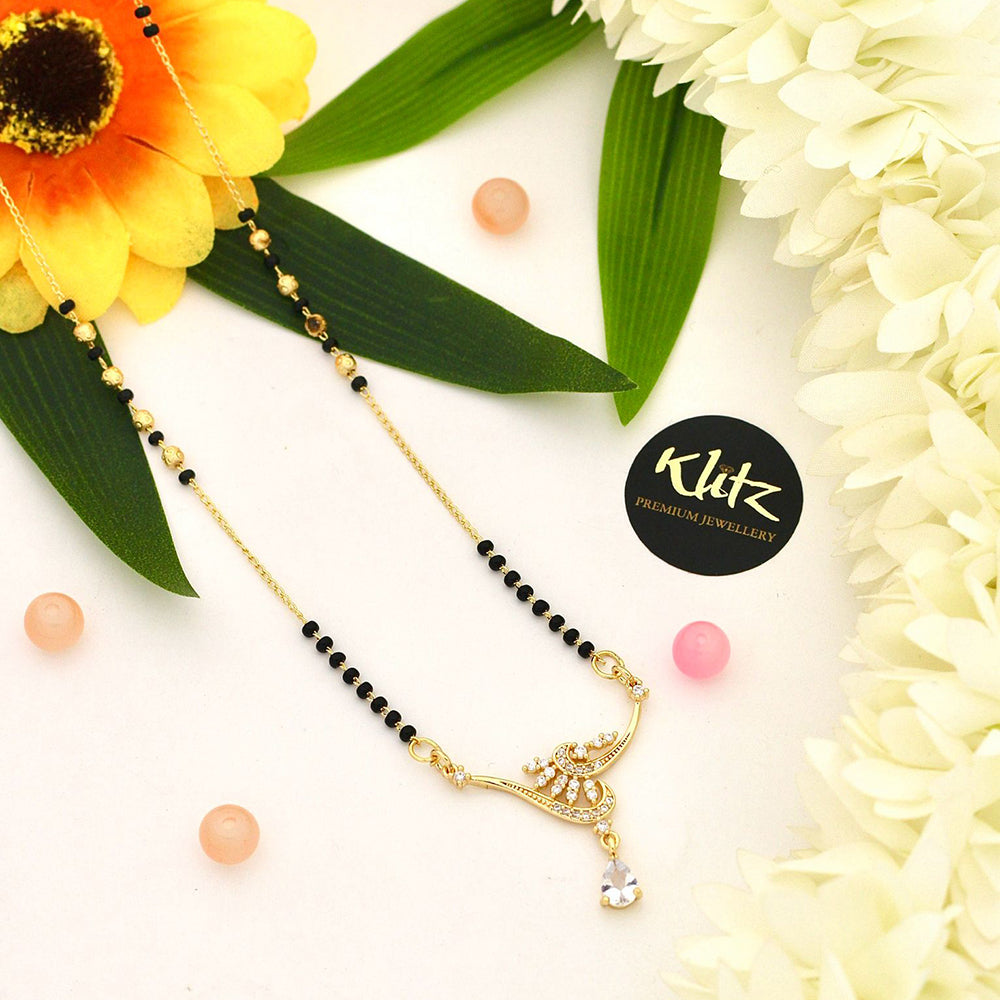 Klitz Sparkling Austrian Stone And Graceful Black Beads Mangalsutra