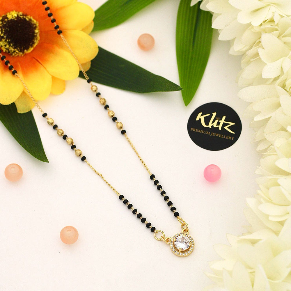 Klitz Sparkling Austrian Stone And Graceful Black Beads Mangalsutra