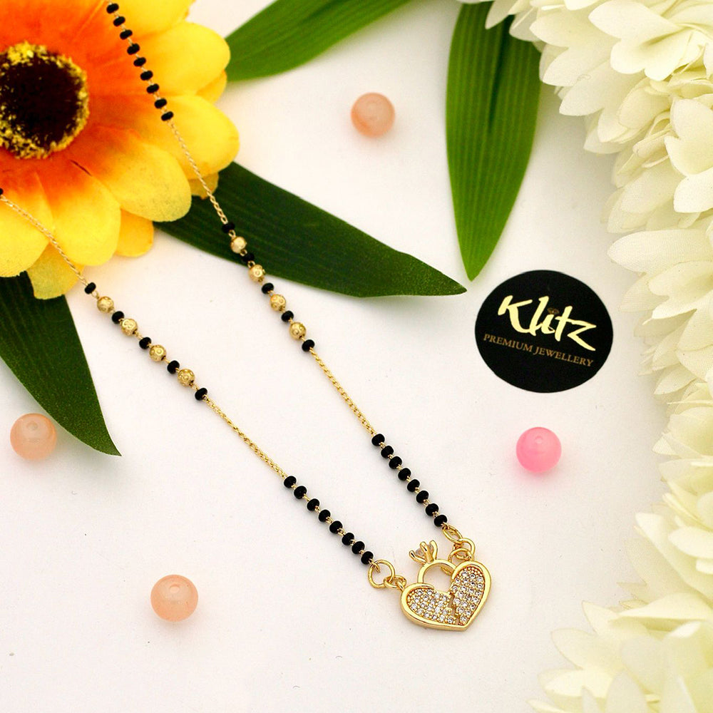 Klitz Sparkling Austrian Stone And Graceful Black Beads Mangalsutra