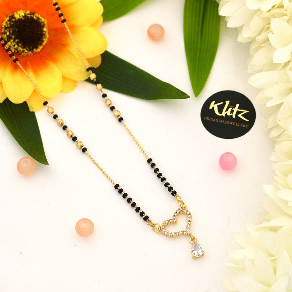 Klitz Sparkling Austrian Stone And Graceful Black Beads Mangalsutra