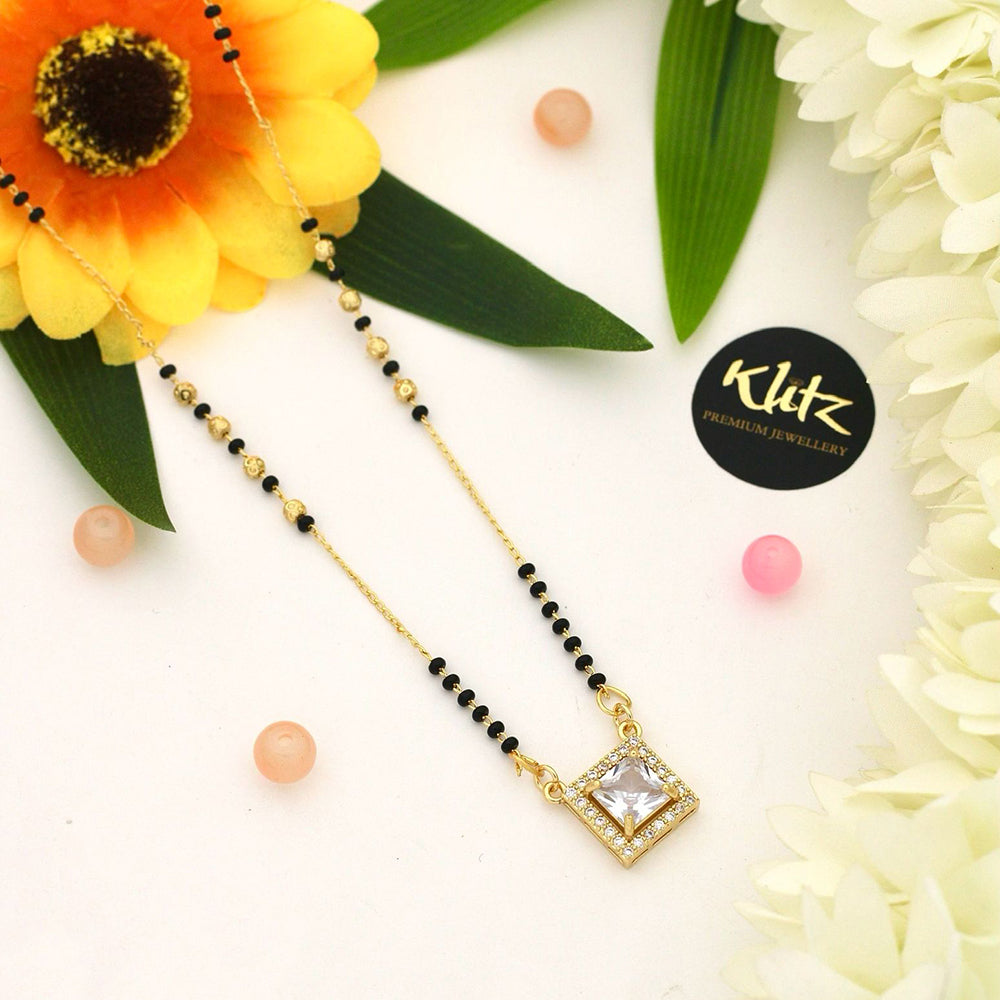 Klitz Sparkling Austrian Stone And Graceful Black Beads Mangalsutra