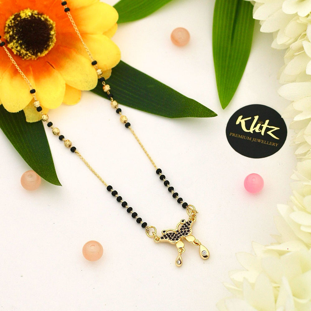 Klitz Sparkling Austrian Stone And Graceful Black Beads Mangalsutra