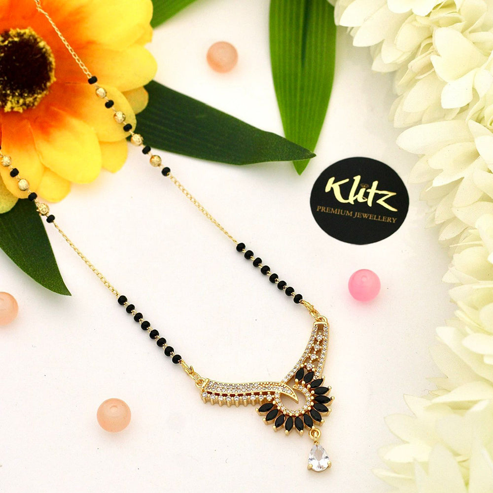 Klitz Sparkling Austrian Stone And Graceful Black Beads Mangalsutra