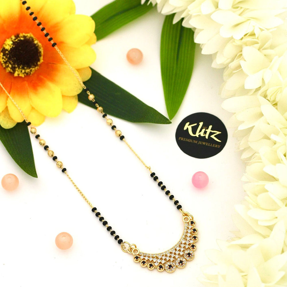 Klitz Sparkling Austrian Stone And Graceful Black Beads Mangalsutra