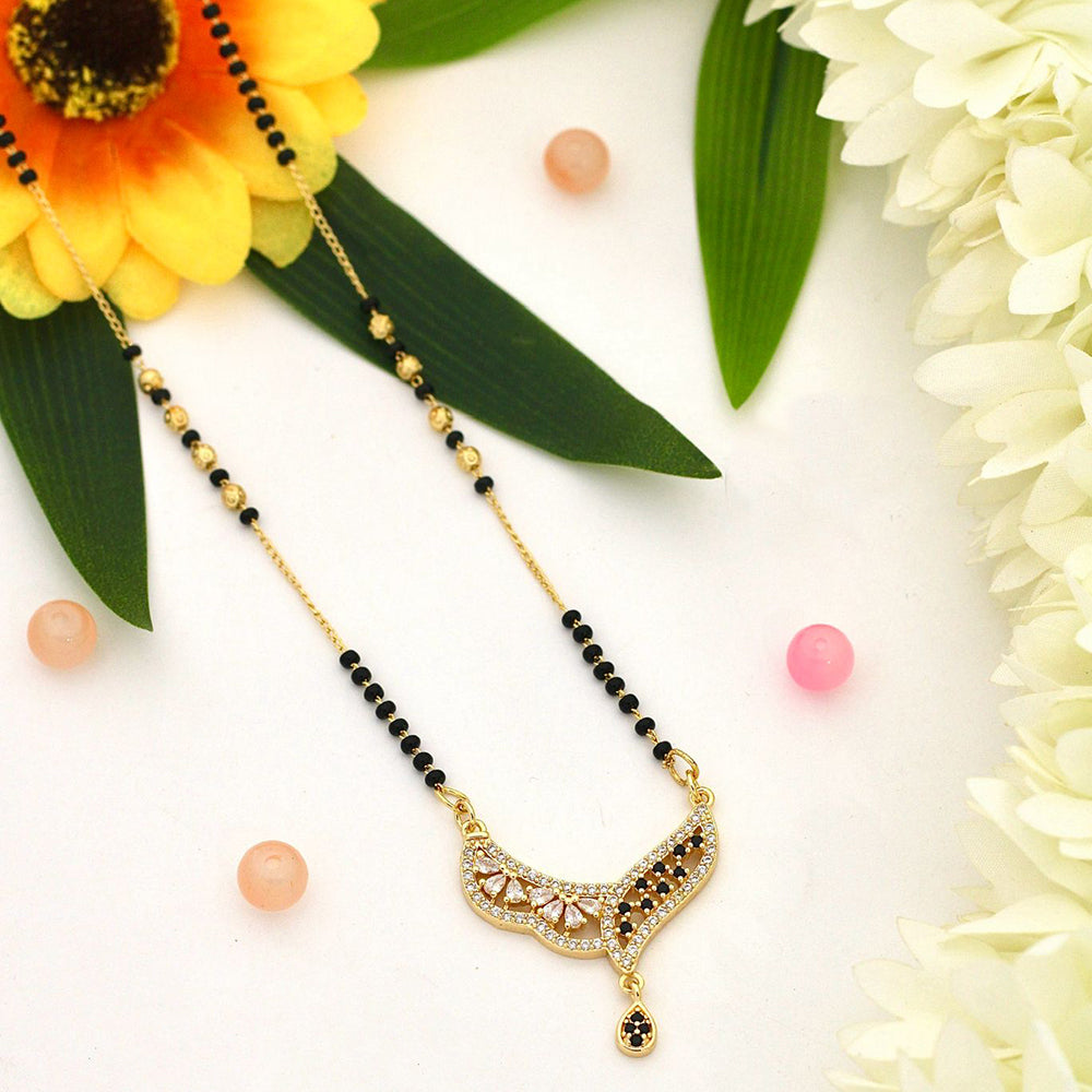 Klitz Sparkling Austrian Stone And Graceful Black Beads Mangalsutra