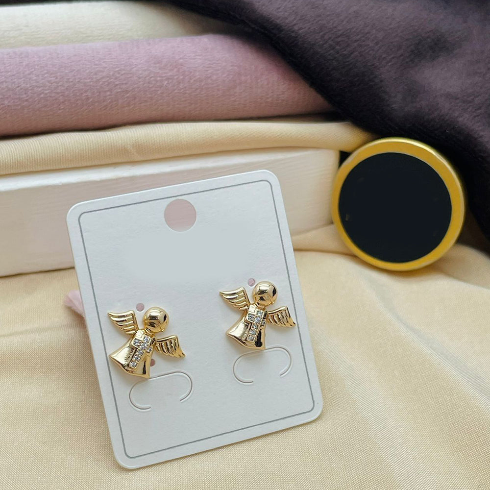 Klitz Minimalist Austrian Stone Stainless Steel Angel Charms Stud Earrings (Pack of 12)