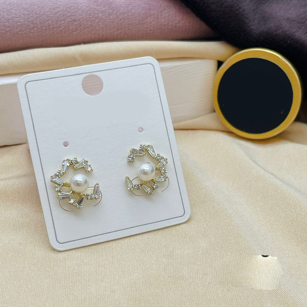 Klitz Stylish Stainless Steel Austrian Stone And Pearl Studs Earrings (Pack of 12)