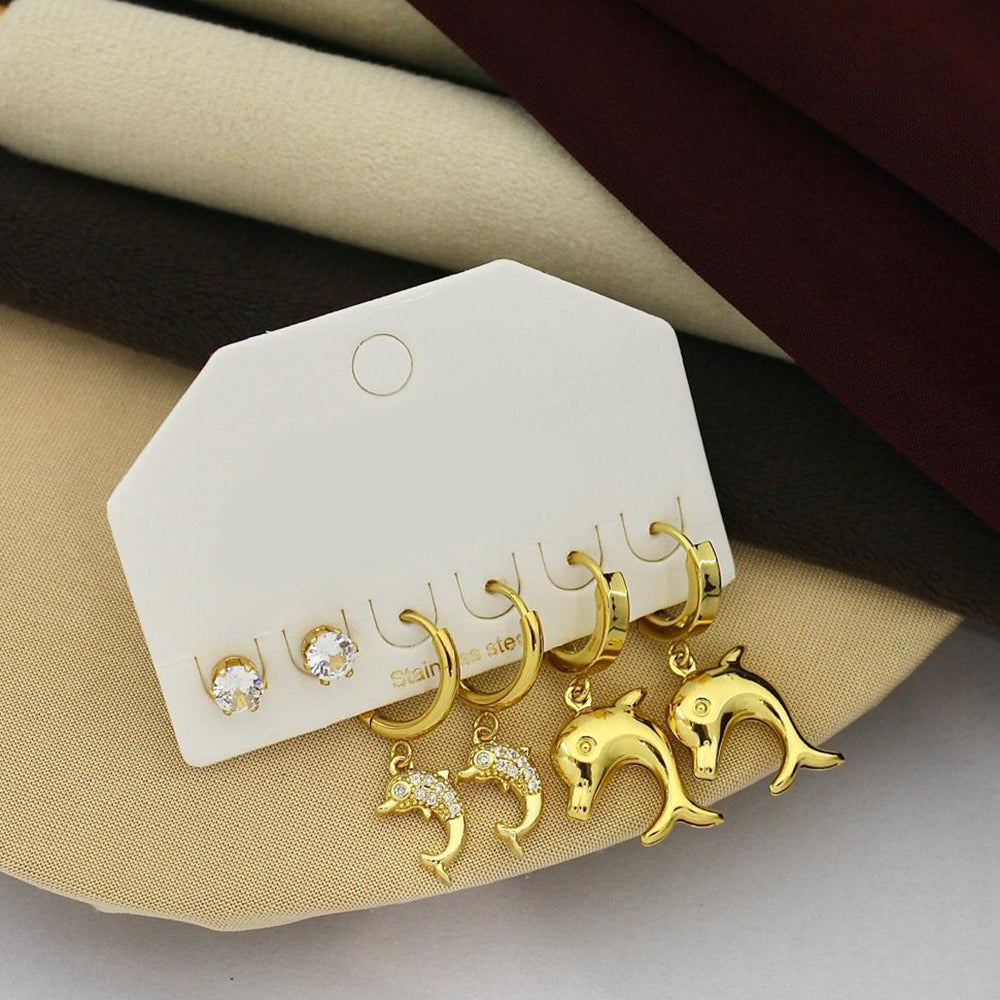 Klitz Designer Crystal Stone Studs Earrings Multi Set (Assorted Desing) (Pack of 12)