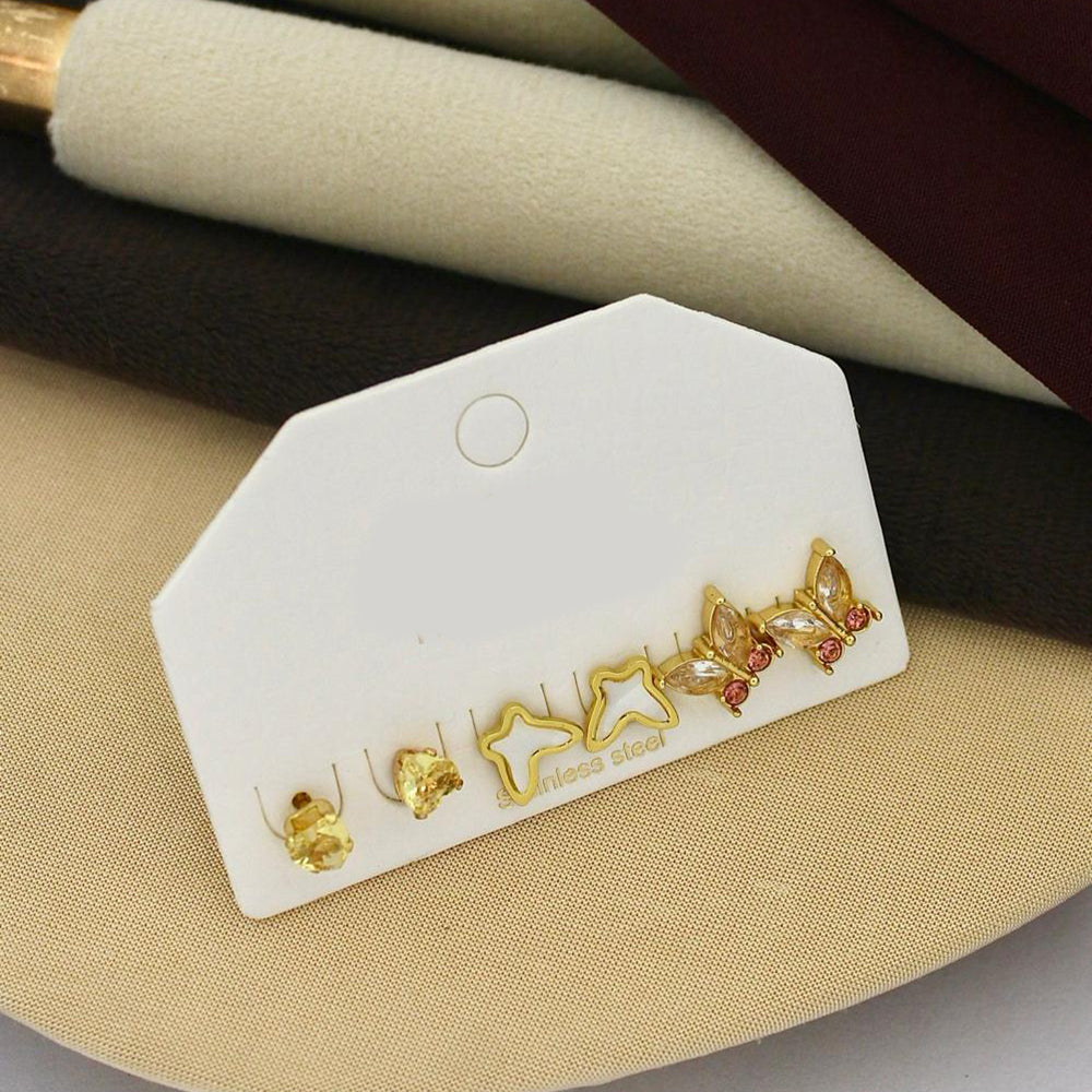 Klitz Designer Crystal Stone Studs Earrings Multi Set (Assorted Desing) (Pack of 12)