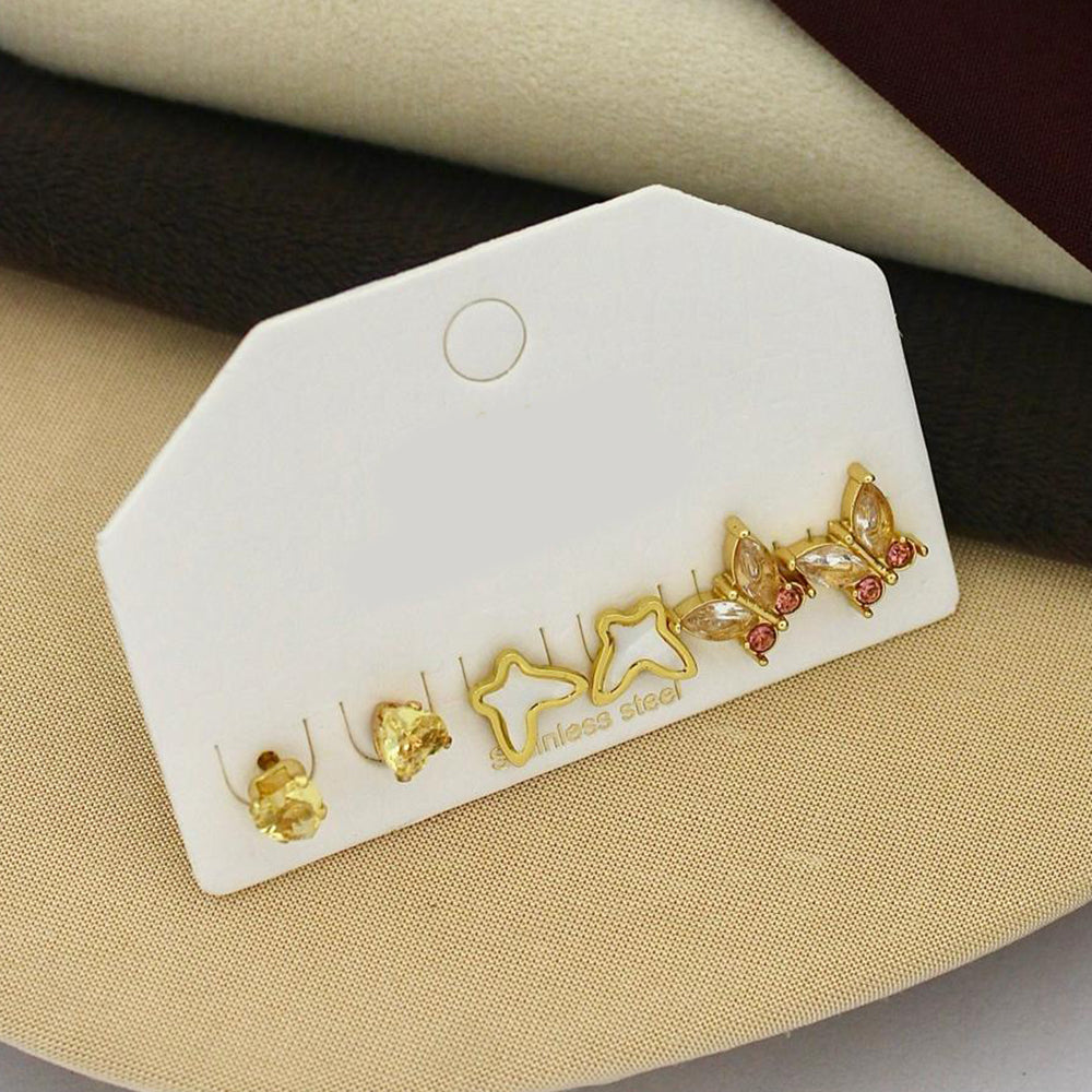 Klitz Designer Crystal Stone Studs Earrings Multi Set (Assorted Desing) (Pack of 12)