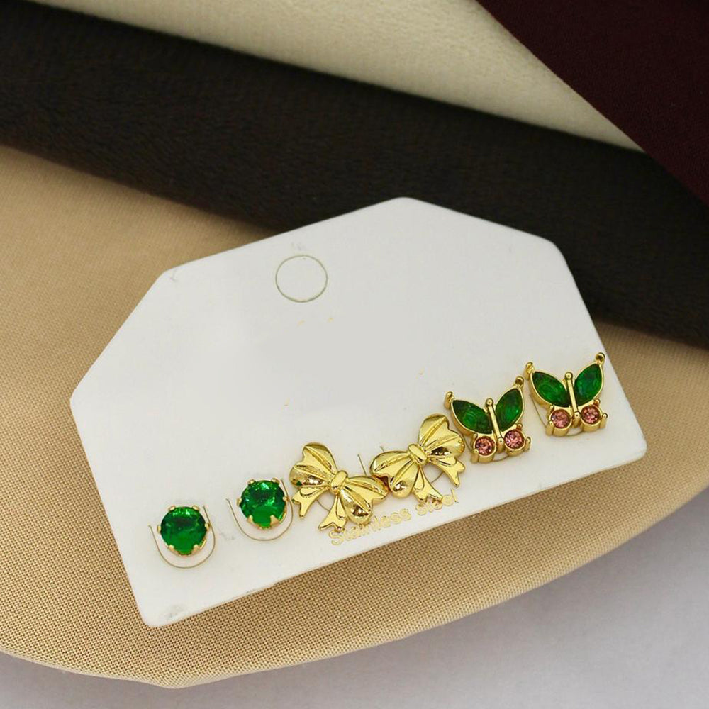 Klitz Designer Crystal Stone Studs Earrings Multi Set (Assorted Desing) (Pack of 12)