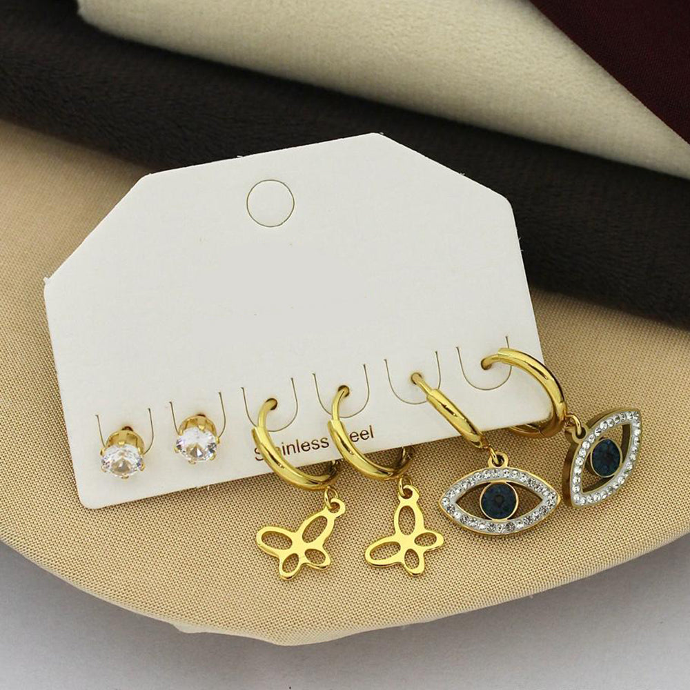 Klitz Designer Crystal Stone Studs Earrings Multi Set (Assorted Desing) (Pack of 12)