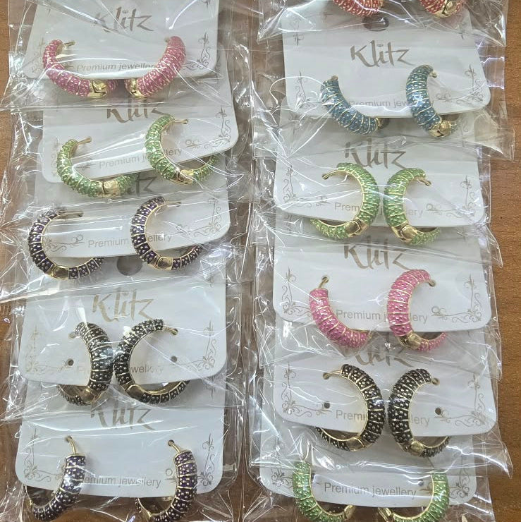 Klitz Traditional Multicolor Meenakari Hoop Dangler Earrings (Assorted Color) (Pack of 12)