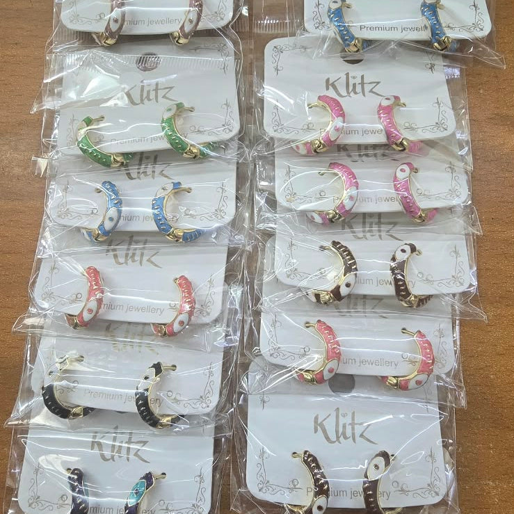 Klitz Traditional Multicolor Meenakari Hoop Dangler Earrings (Assorted Color) (Pack of 12)