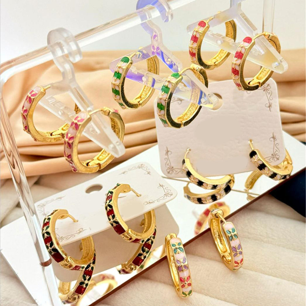 Klitz Traditional Multicolor Meenakari Hoop Dangler Earrings (Assorted Color) (Pack of 12)