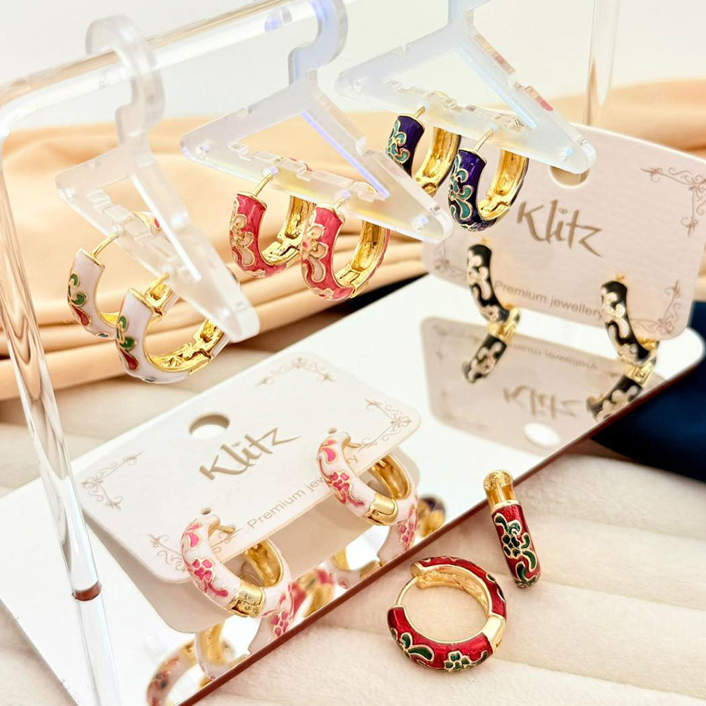 Klitz Traditional Multicolor Meenakari Hoop Dangler Earrings (Assorted Color) (Pack of 12)