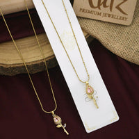 Klitz Premium Jewellery Crystal Stone Rose Shape Necklace (Pack of 12)