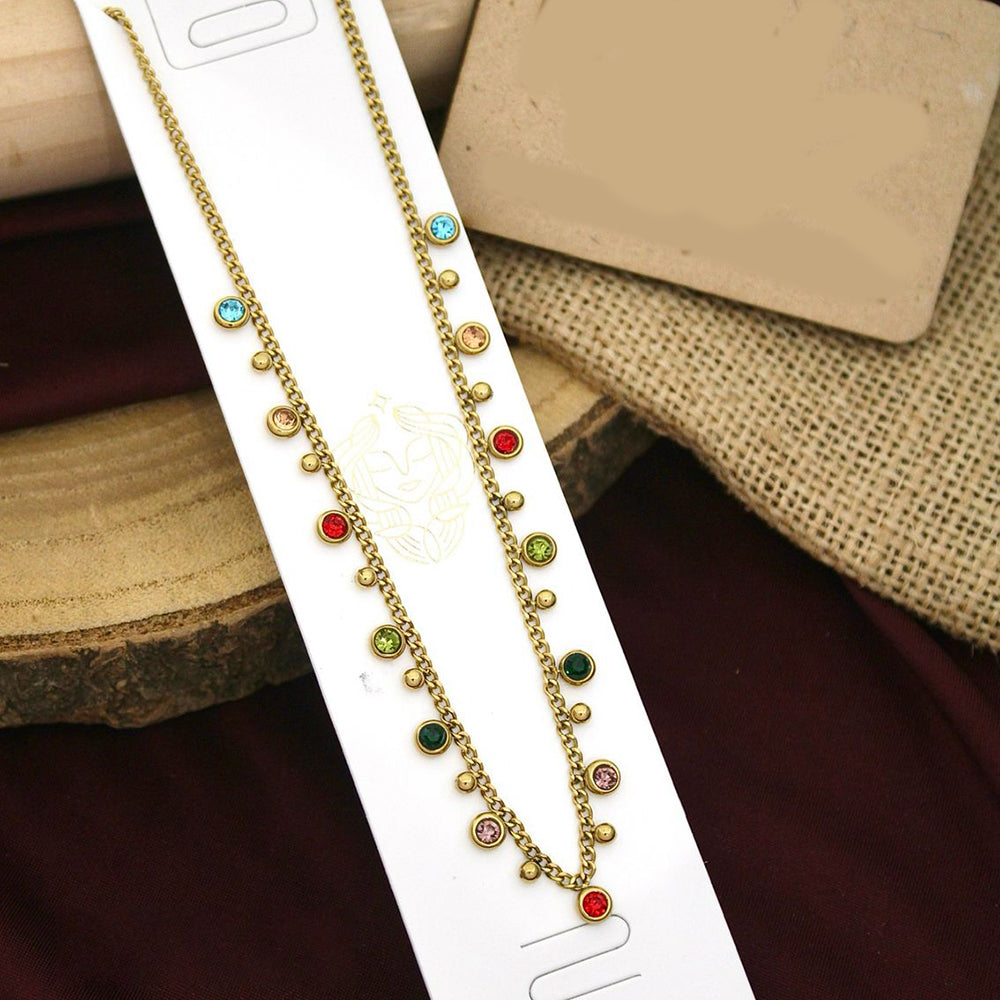 Klitz Premium Stainless Steel Multi Color Austrian Stone Necklace (Pack of 12)