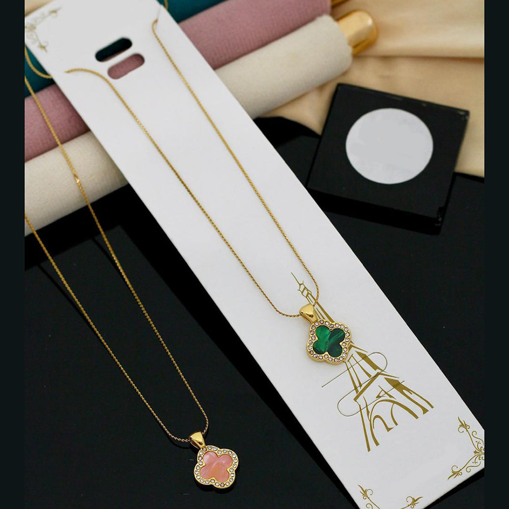 Klitz Premium Fancy Clover Motif Austrian Stone Chain Pendant (Pack of 12)