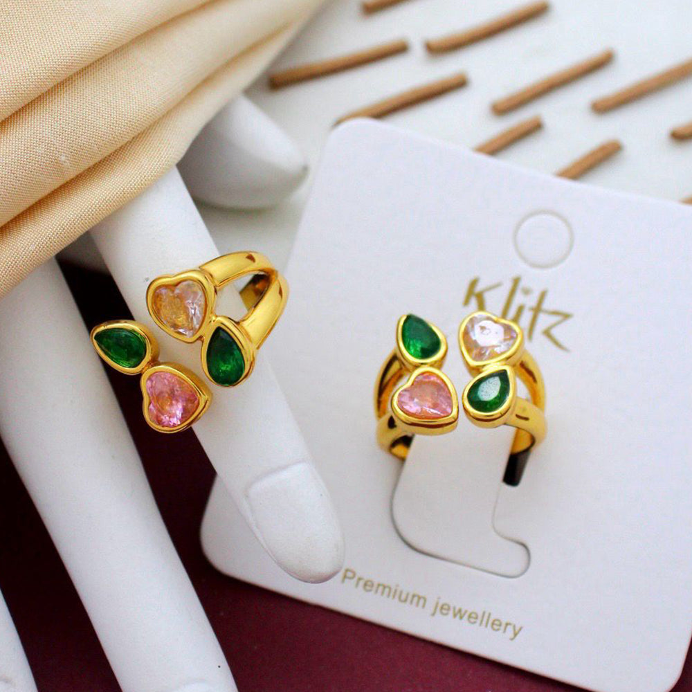 Klitz Fashionable Pink & Green Stone Ring (Pack of 12)