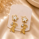 Klitz Elegant Flower Design Crystal Stone Dangler Earrings for Women (Pack of 12)