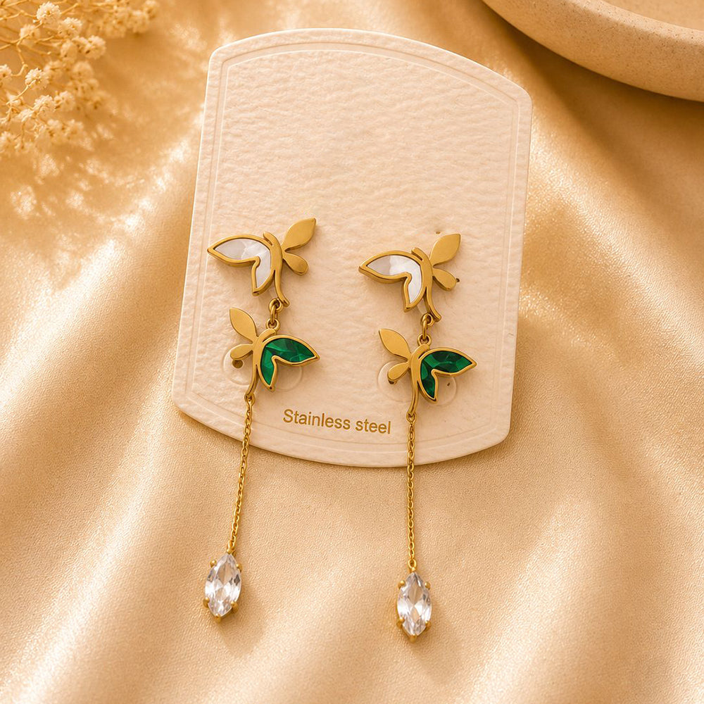 Klitz Elegant  Butterfly  Design Crystal Stone  Dangler Earrings for Women (Pack of 12)