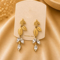 Klitz Elegant Leaf Design Crystal Stone Dangler Earrings for Women (Pack of 12)