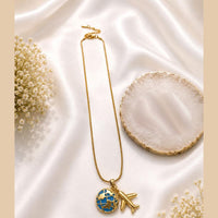 Klitz Fancy Stainless Steel Globe And Airplane Charms Necklace Set (Pack of 12)