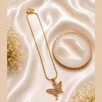 Klitz Fancy Stainless Steel Crystal Stone Butterfly Design Necklace Set (Pack of 12)