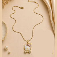 Klitz Fancy Stainless Steel Austrian Stone Cute Kitty  Necklace Set (Pack of 12)