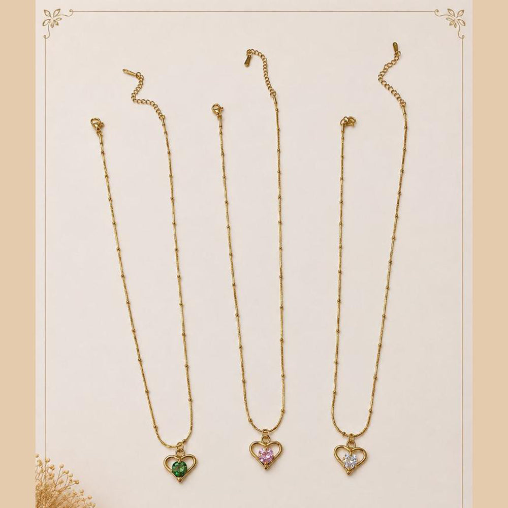 Klitz Fancy Stainless Steel Crystal Stone Heart Shape Necklace Set (Pack of 12)