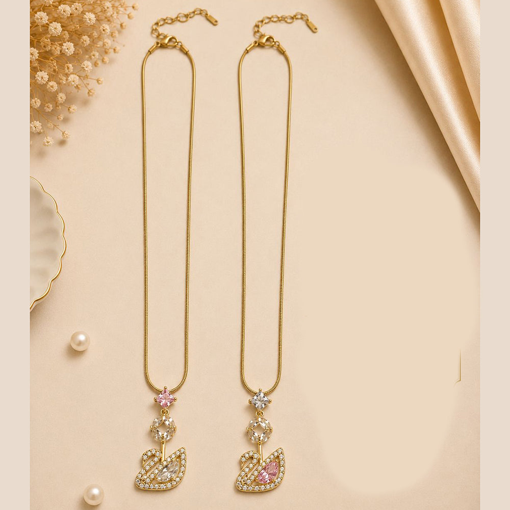 Klitz Fancy Stainless Steel Crystal Stone Swan Necklace Set (Pack of 12)