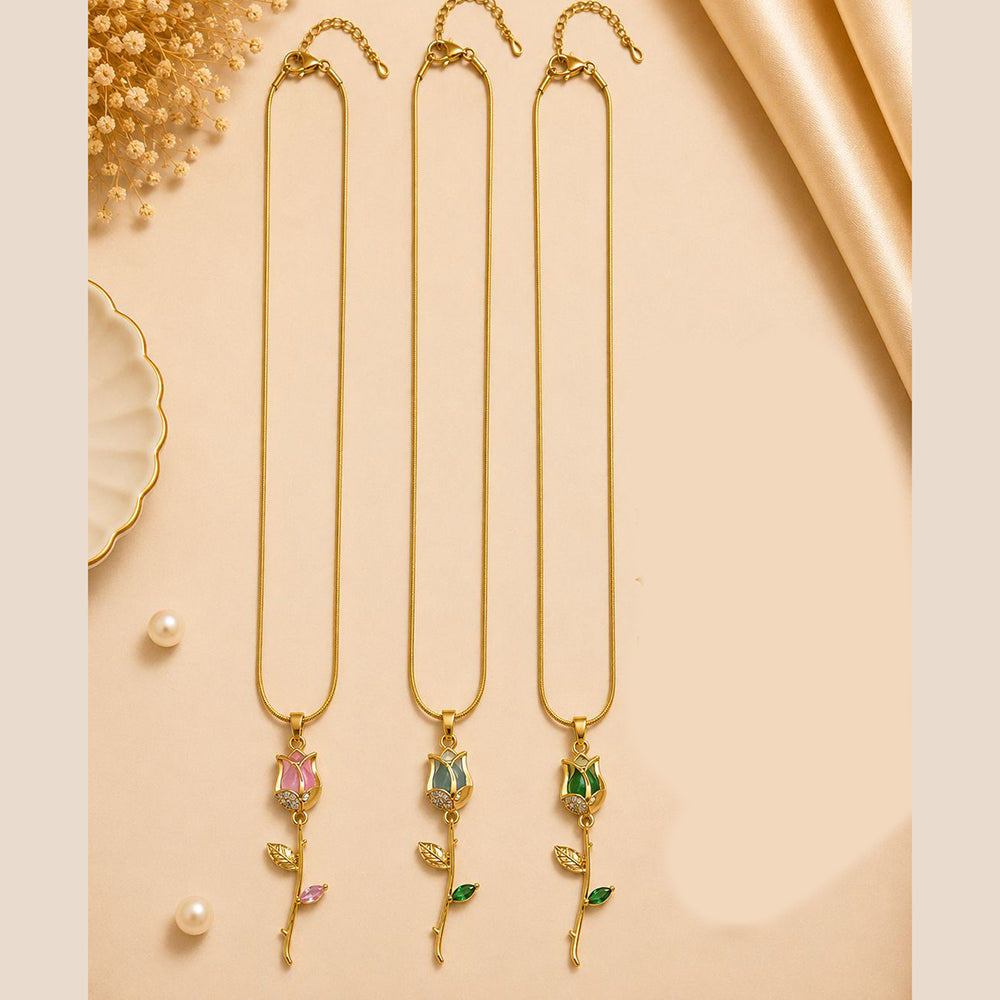 Klitz Fancy Stainless Steel Crystal Stone Rose Shape Necklace Set (Pack of 12)
