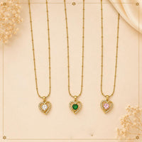 Klitz Fancy Stainless Steel Crystal Stone Heart Shape Necklace Set (Pack of 12)