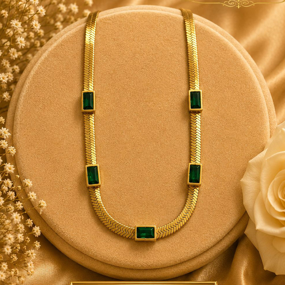 Klitz Premium Stainless Steel Herringbone Crystal Chain Necklace 