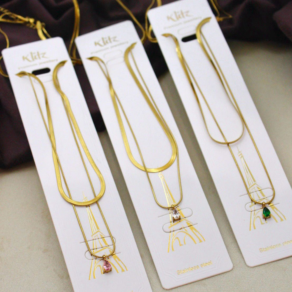 Klitz Premium Stainless Steel Crystal Stone Chain Necklace 