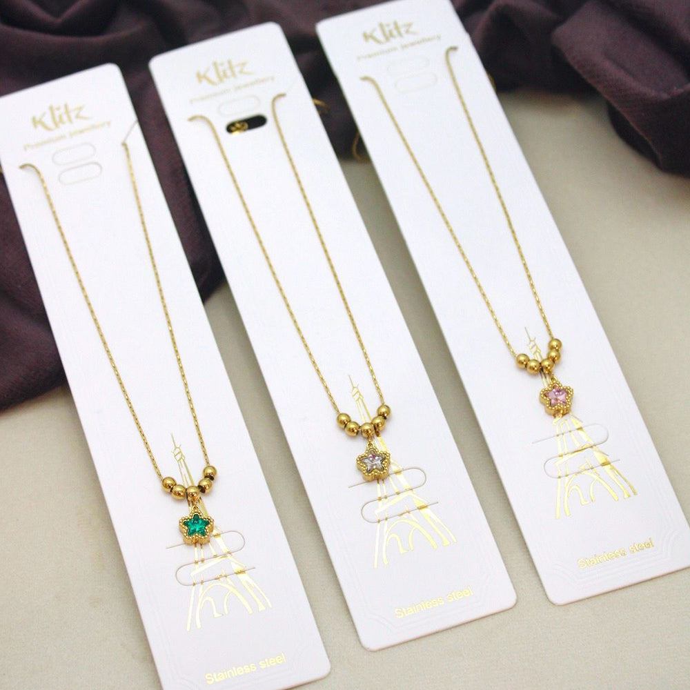 Klitz Premium Stainless Steel Crystal Stone Chain Necklace 