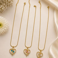 Klitz Stunning Gold Plated Crystal Stone Heart Chain Pendant