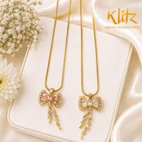 Klitz Stunning Gold Plated Crystal Stone Bow Chain Pendant